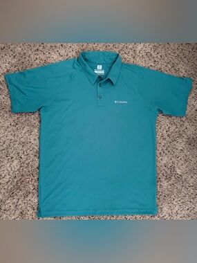 Columbia Polo Shirt Mens L Teal Omni Freeze Zero Performance Golf Activewear EUC
